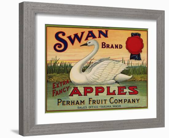 Fruit Crate Labels: Swan Brand Extra Fancy Apples; Perham Fruit Company-null-Framed Art Print