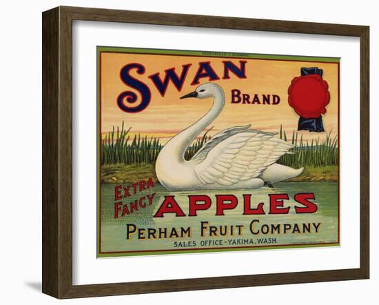 Fruit Crate Labels: Swan Brand Extra Fancy Apples; Perham Fruit Company-null-Framed Art Print