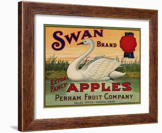 Fruit Crate Labels: Swan Brand Extra Fancy Apples; Perham Fruit Company-null-Framed Art Print