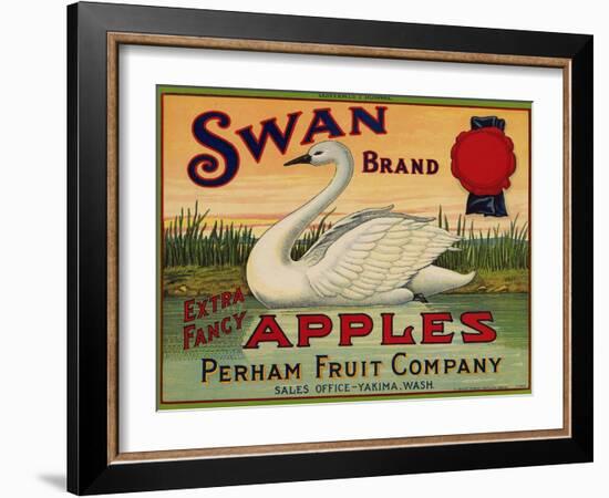 Fruit Crate Labels: Swan Brand Extra Fancy Apples; Perham Fruit Company-null-Framed Art Print