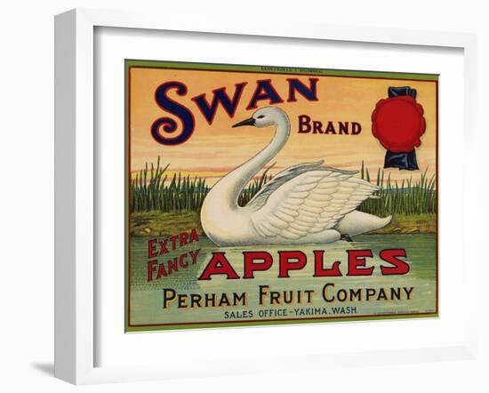 Fruit Crate Labels: Swan Brand Extra Fancy Apples; Perham Fruit Company-null-Framed Art Print