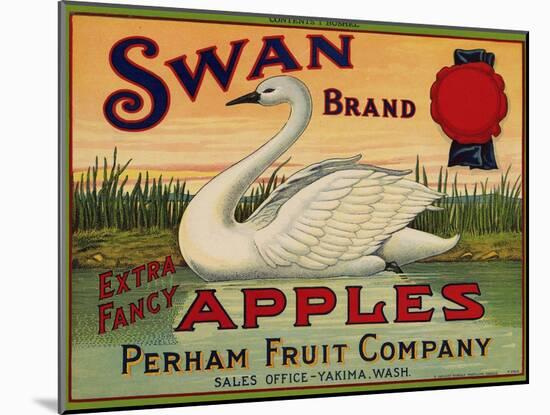 Fruit Crate Labels: Swan Brand Extra Fancy Apples; Perham Fruit Company-null-Mounted Art Print