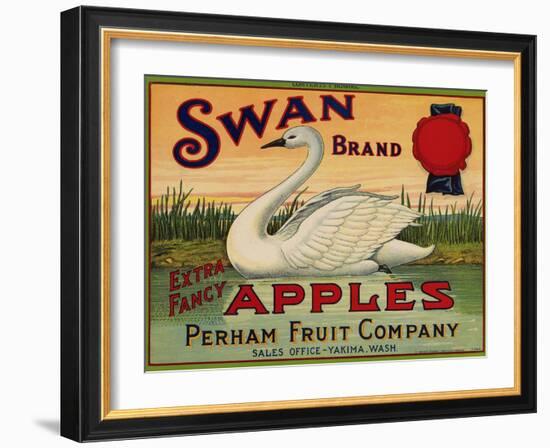 Fruit Crate Labels: Swan Brand Extra Fancy Apples; Perham Fruit Company-null-Framed Art Print