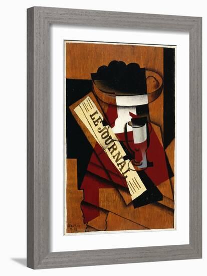 Fruit Dish, Glass and Newspaper, 1916 (Oil on Panel)-Juan Gris-Framed Giclee Print