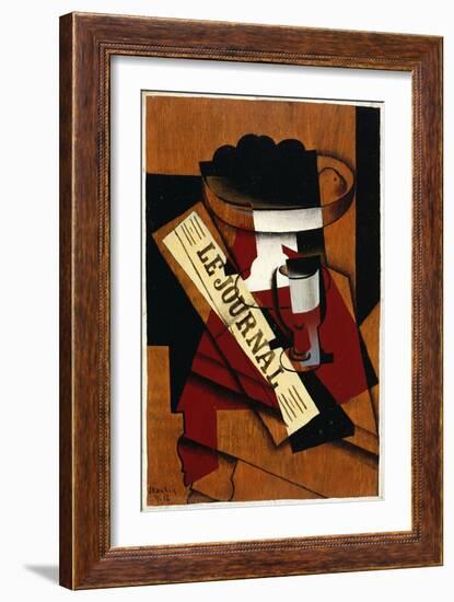 Fruit Dish, Glass and Newspaper, 1916 (Oil on Panel)-Juan Gris-Framed Giclee Print