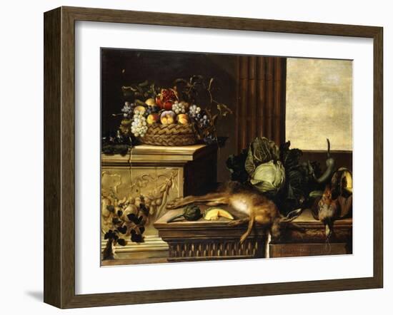 Fruit in a Wicker Basket with Figs on a Plinth-Pierre Dupuis-Framed Giclee Print