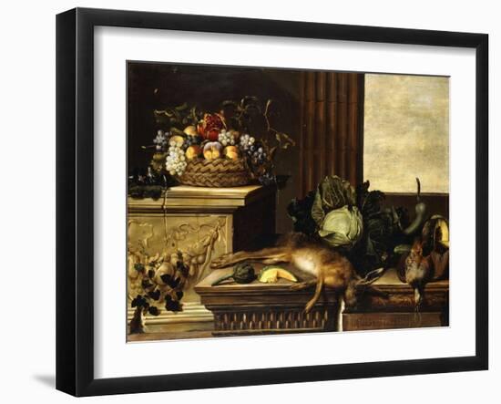 Fruit in a Wicker Basket with Figs on a Plinth-Pierre Dupuis-Framed Giclee Print