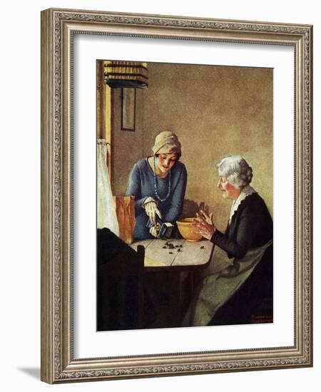 Fruit of the Vine (or Mother and Daughter Pouring Raisins at Table)-Norman Rockwell-Framed Giclee Print