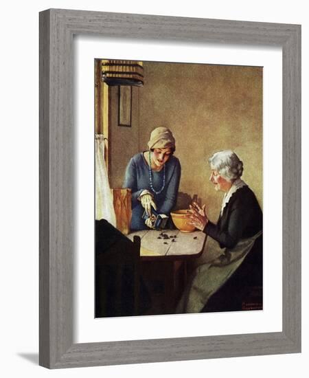 Fruit of the Vine (or Mother and Daughter Pouring Raisins at Table)-Norman Rockwell-Framed Giclee Print