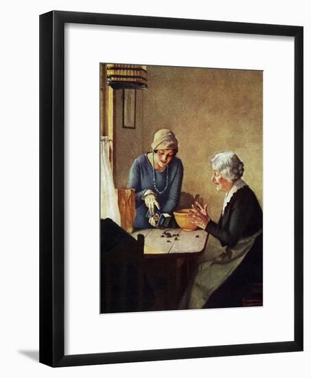 Fruit of the Vine (or Mother and Daughter Pouring Raisins at Table)-Norman Rockwell-Framed Giclee Print