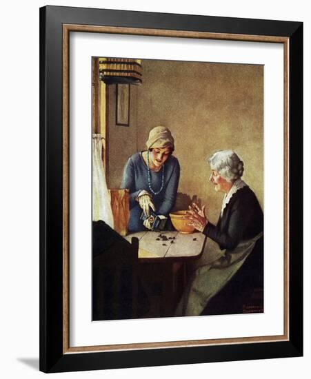 Fruit of the Vine (or Mother and Daughter Pouring Raisins at Table)-Norman Rockwell-Framed Giclee Print