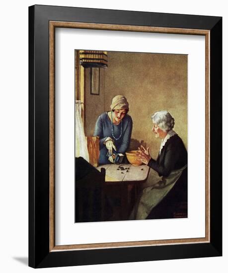 Fruit of the Vine (or Mother and Daughter Pouring Raisins at Table)-Norman Rockwell-Framed Giclee Print