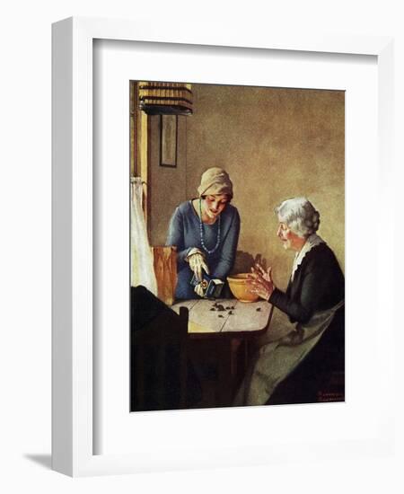 Fruit of the Vine (or Mother and Daughter Pouring Raisins at Table)-Norman Rockwell-Framed Giclee Print