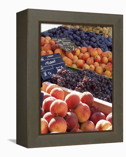 Fruit, Peaches and Grapes, for Sale on Market in the Rue Ste. Claire, Rhone-Alpes, France-Ruth Tomlinson-Framed Premier Image Canvas