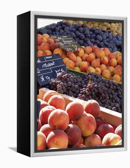 Fruit, Peaches and Grapes, for Sale on Market in the Rue Ste. Claire, Rhone-Alpes, France-Ruth Tomlinson-Framed Premier Image Canvas