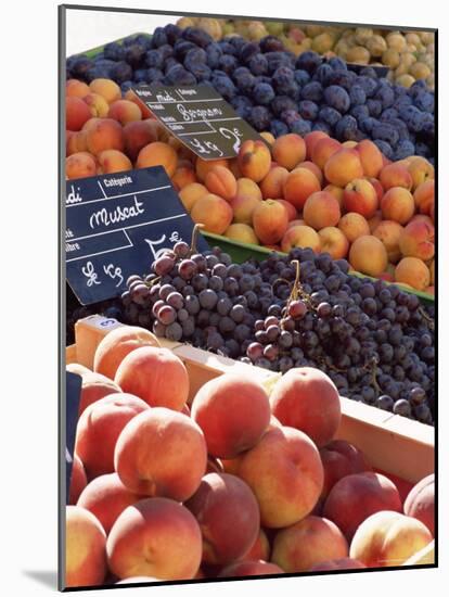 Fruit, Peaches and Grapes, for Sale on Market in the Rue Ste. Claire, Rhone-Alpes, France-Ruth Tomlinson-Mounted Photographic Print