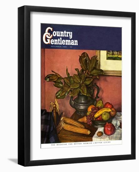 "Fruit Still Life," Country Gentleman Cover, November 1, 1950-Luigi Lucioni-Framed Giclee Print