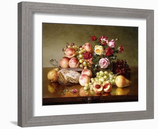 Fruit Still-Life with Roses and Honeycomb, 1904-Robert Spear Dunning-Framed Giclee Print