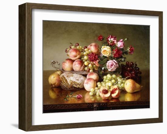 Fruit Still-Life with Roses and Honeycomb, 1904-Robert Spear Dunning-Framed Giclee Print