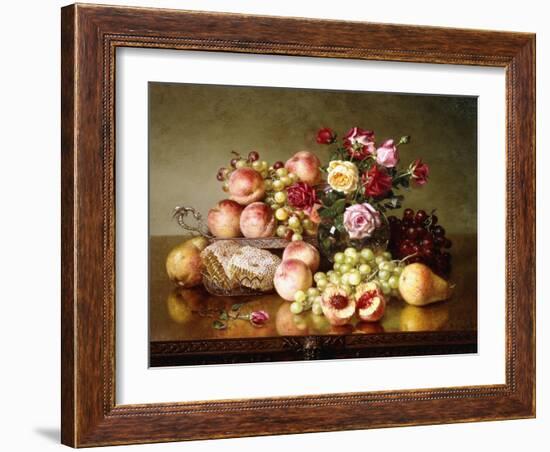 Fruit Still-Life with Roses and Honeycomb, 1904-Robert Spear Dunning-Framed Giclee Print