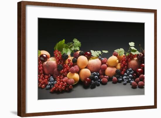 Fruit Still Life with Stone Fruit, Berries and Leaves-Foodcollection-Framed Photographic Print