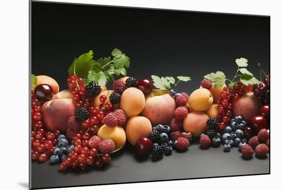 Fruit Still Life with Stone Fruit, Berries and Leaves-Foodcollection-Mounted Photographic Print