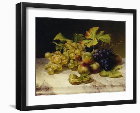 Fruit Still Life, with White and Blue Grapes on a Marble Table, 1834-Johann Wilhelm Preyer-Framed Giclee Print