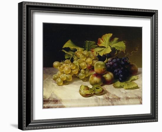 Fruit Still Life, with White and Blue Grapes on a Marble Table, 1834-Johann Wilhelm Preyer-Framed Giclee Print