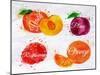 Fruit Watercolor Peach, Raspberry, Plum, Orange-anna42f-Mounted Art Print