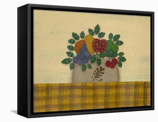 Fruit with Gold and Brown Tablecloth-Debbie McMaster-Framed Premier Image Canvas