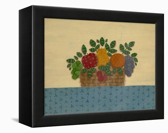 Fruit with Lt. Blue Tablecloth-Debbie McMaster-Framed Premier Image Canvas