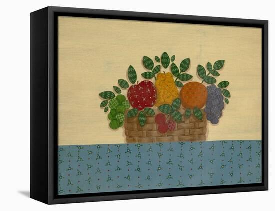 Fruit with Lt. Blue Tablecloth-Debbie McMaster-Framed Premier Image Canvas