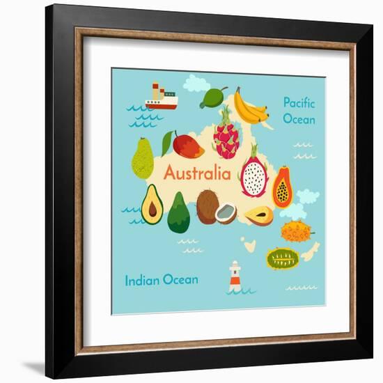 Fruit World Map Australia-coffeee_in-Framed Art Print