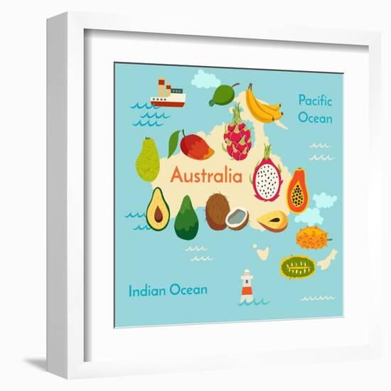 Fruit World Map Australia-coffeee_in-Framed Art Print