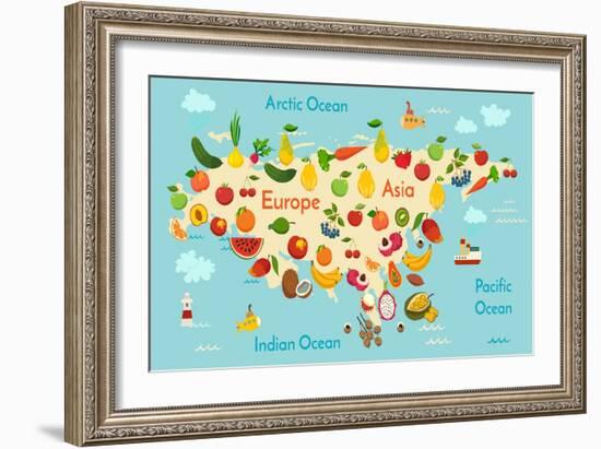 Fruit World Map Eurasia-coffeee_in-Framed Art Print