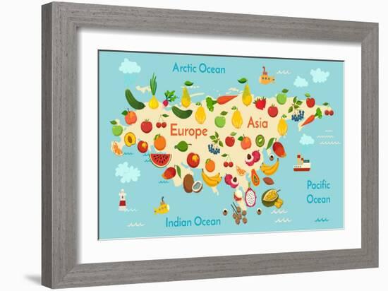 Fruit World Map Eurasia-coffeee_in-Framed Art Print