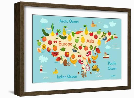 Fruit World Map Eurasia-coffeee_in-Framed Art Print