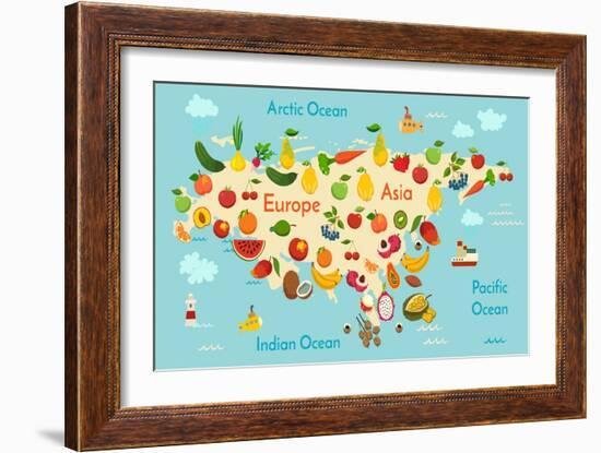 Fruit World Map Eurasia-coffeee_in-Framed Art Print