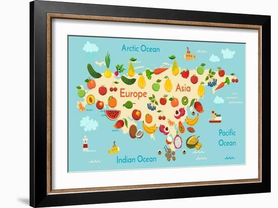 Fruit World Map Eurasia-coffeee_in-Framed Art Print