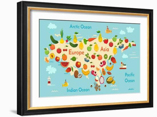 Fruit World Map Eurasia-coffeee_in-Framed Art Print