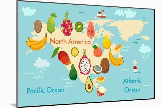 Fruit World Map North America-coffeee_in-Mounted Art Print