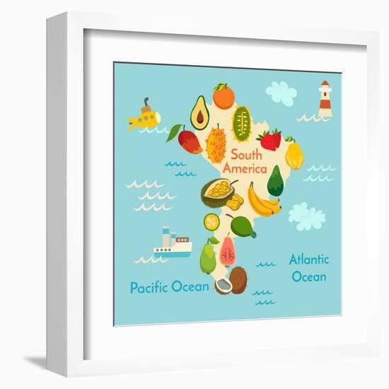 Fruit World Map South America-coffeee_in-Framed Art Print