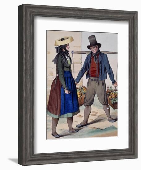 Fruits and Vegetable Vendor, from Costumes of Wuerttemberg, Germany, 19th Century-null-Framed Giclee Print