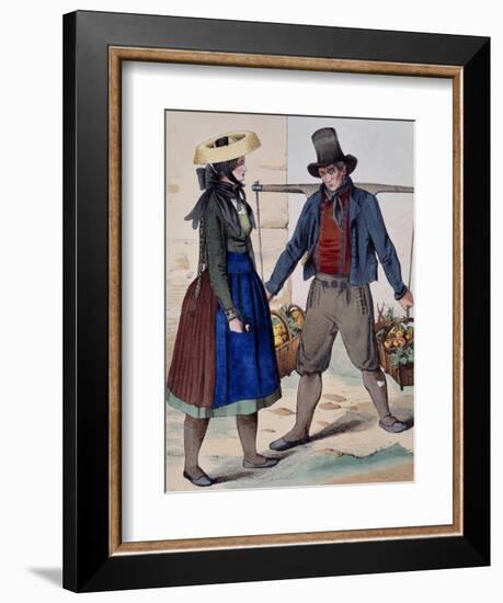 Fruits and Vegetable Vendor, from Costumes of Wuerttemberg, Germany, 19th Century-null-Framed Giclee Print