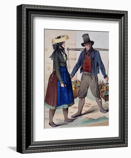 Fruits and Vegetable Vendor, from Costumes of Wuerttemberg, Germany, 19th Century-null-Framed Giclee Print