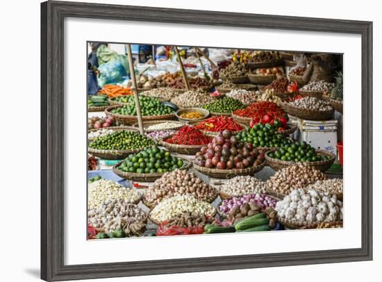 Fruits and Vegetables Stall at a Market in the Old Quarter, Hanoi, Vietnam, Indochina-Yadid Levy-Framed Photographic Print