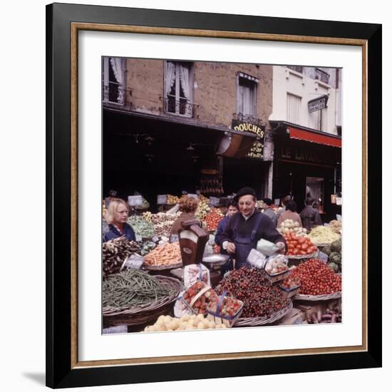 Fruits, Vegetables, Meat, Polutry, and Flowers Sold in Rue Mouffetard Market, Quartier Latin-Alfred Eisenstaedt-Framed Photographic Print