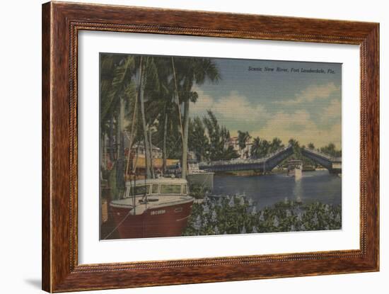 Ft. Lauderdale, FL - New River View & Drawbridge-Lantern Press-Framed Art Print