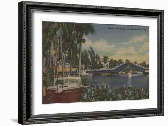 Ft. Lauderdale, FL - New River View & Drawbridge-Lantern Press-Framed Art Print