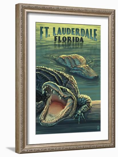 Ft. Lauderdale, Florida - Alligator Scene-Lantern Press-Framed Art Print
